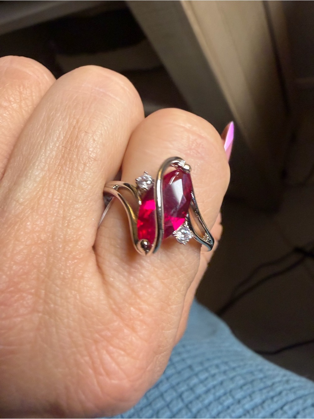 Ruby Red Marquise Cut CZ Statement Ring Size 10 | White Gold Filled